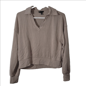 Super soft danskin top small taupe comfy classic stretchy collar v neck